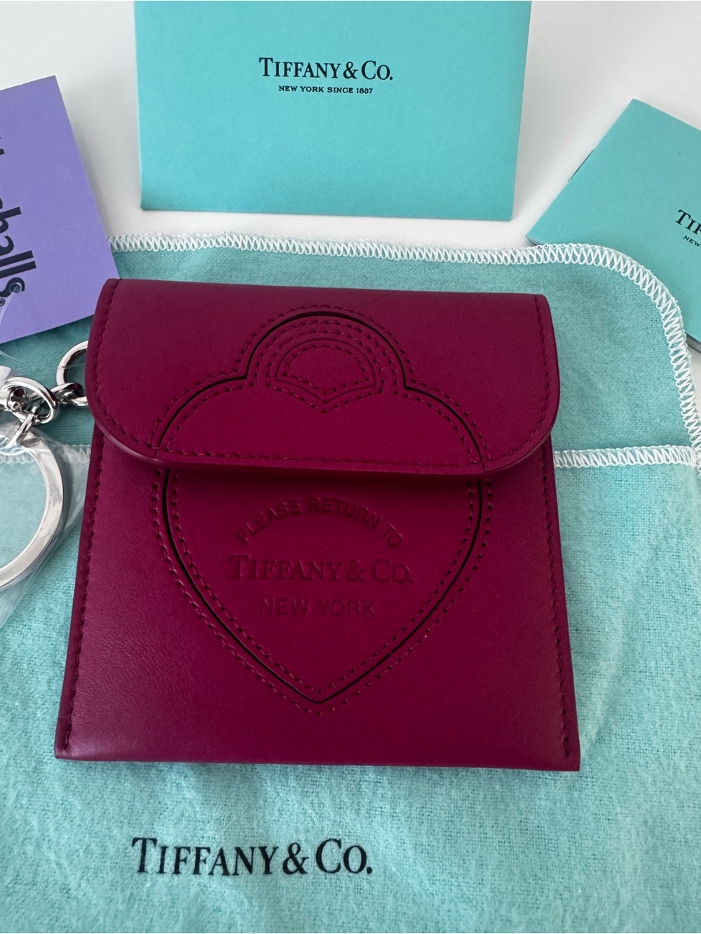 Tiffany & Co. Deep Burgundy Heart Key & Card Holder
